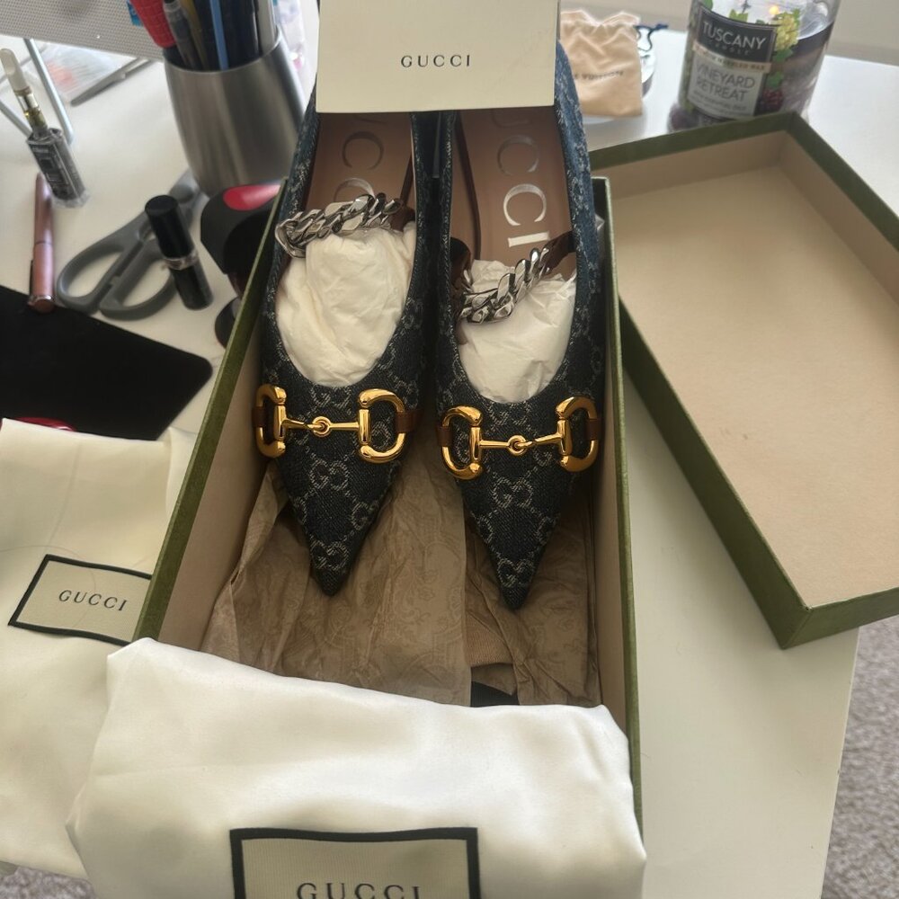 New Denim Monogramed Gucci Flats - Picture 4 of 16